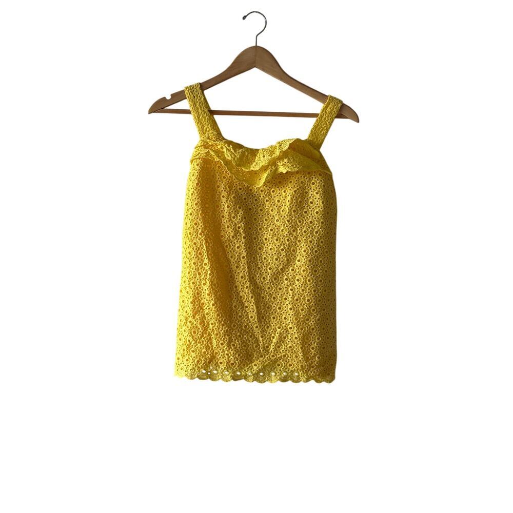 5|48 Yellow Eyelet Tank Top Made in USA Size S Scallop Hem